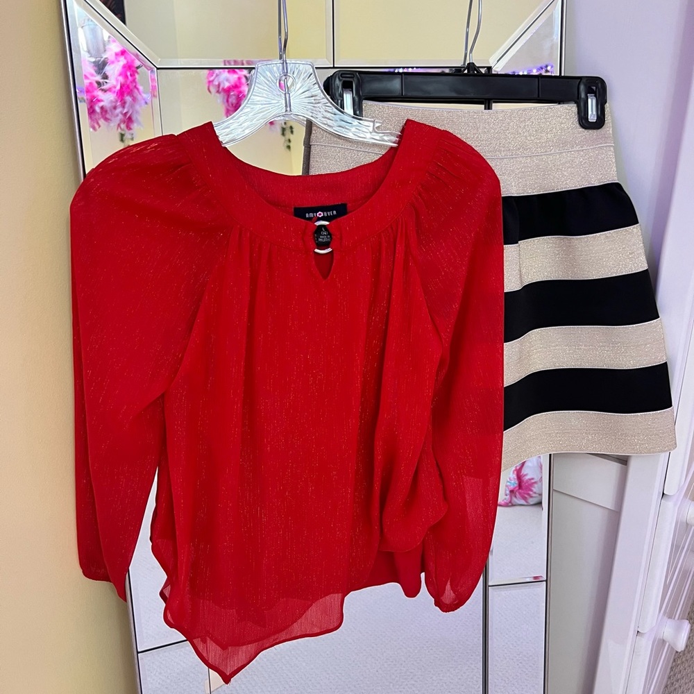 Amy Byer Sparkly Blouse + Skirt